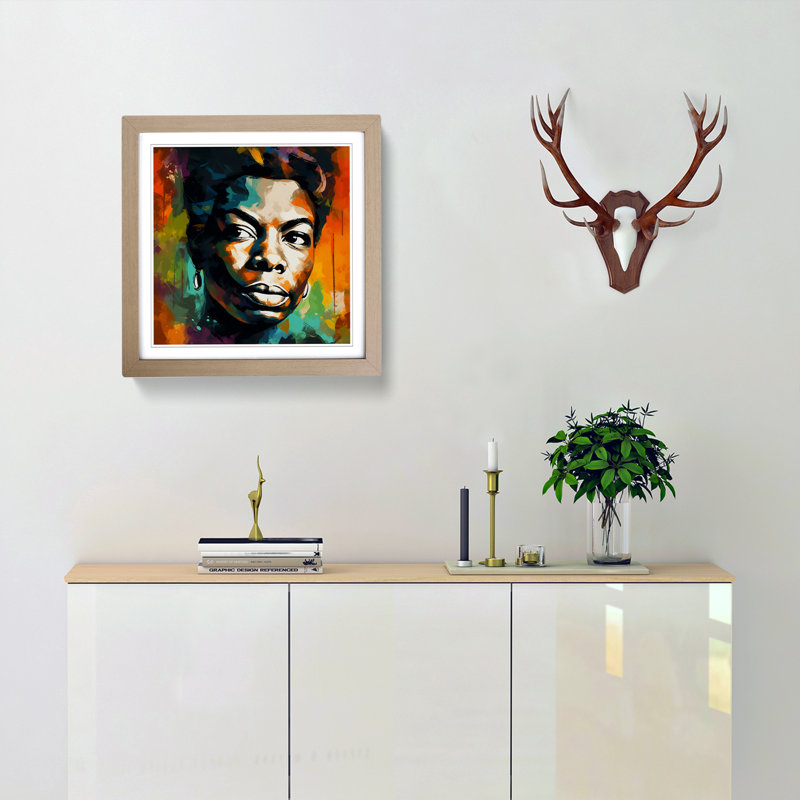 Nina Simone Abstract Art - Single Picture Frame Print on Wood, Oak