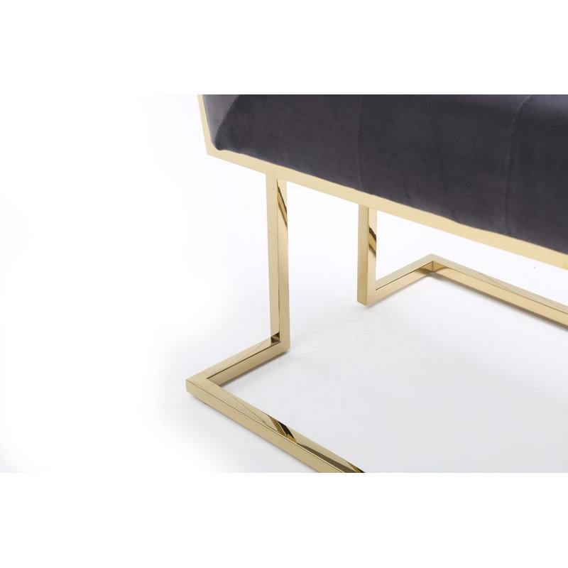Ensemble de deux chaises d'appoint de salle à manger capitonnées en tissu gris et or, Tissu gris, Doré