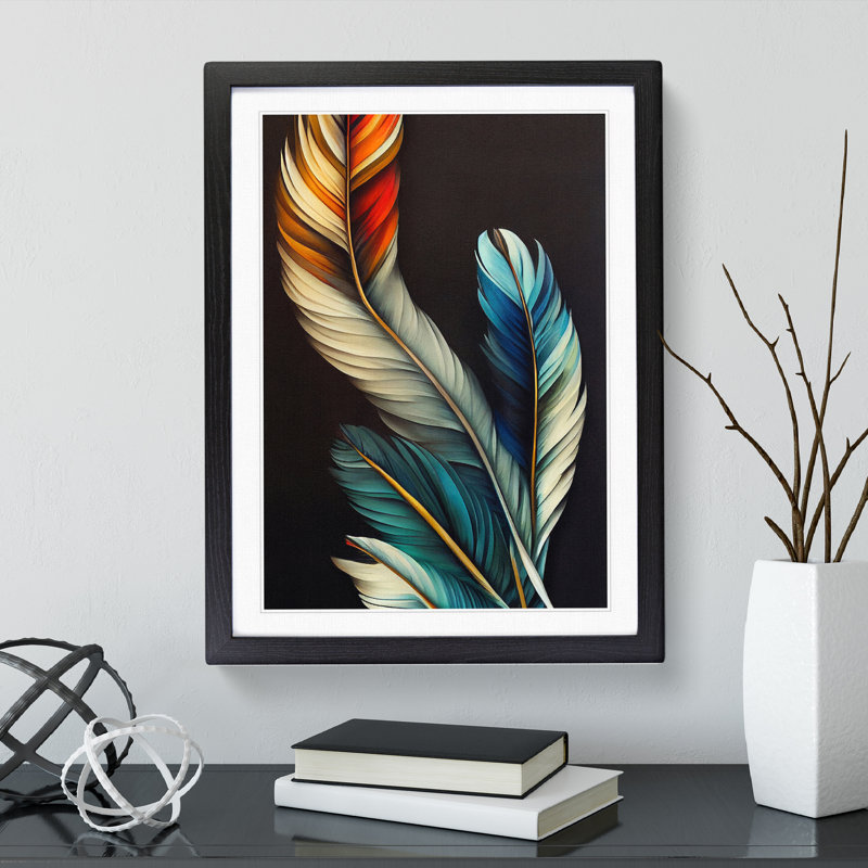 Pretty Feathers - Single Picture Frame Print, 64cm H x 46cm W x 2cm D, Black Framed, White