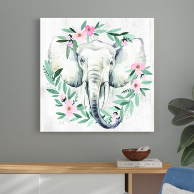 Couronne florale d'éléphant, reproduction d'art sur toile tendue