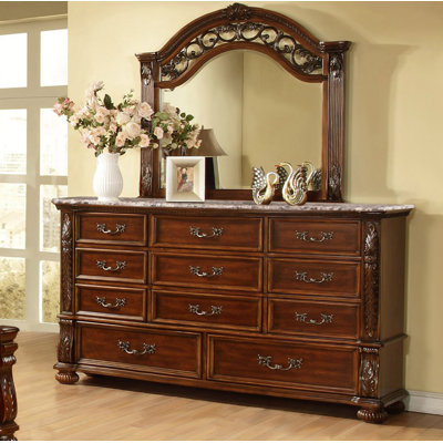 Amajae Solid Wood 68'' W 11 - Drawer Dresser with Mirror