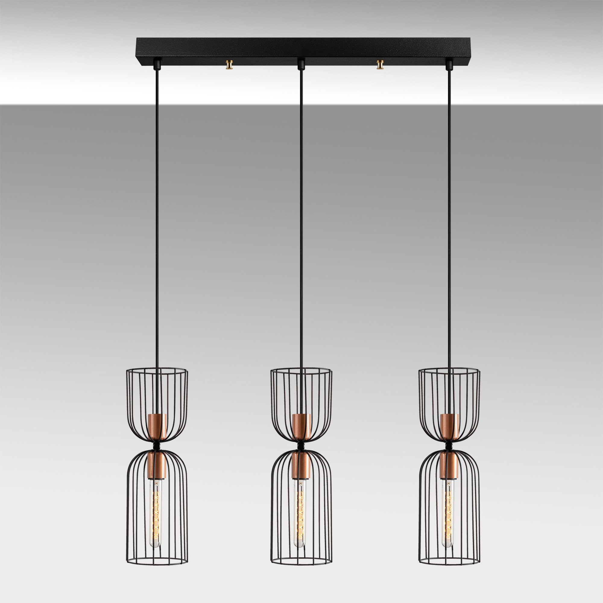 East Urban Home 3 Light Black/Copper Kitchen Island Pendant Wayfair