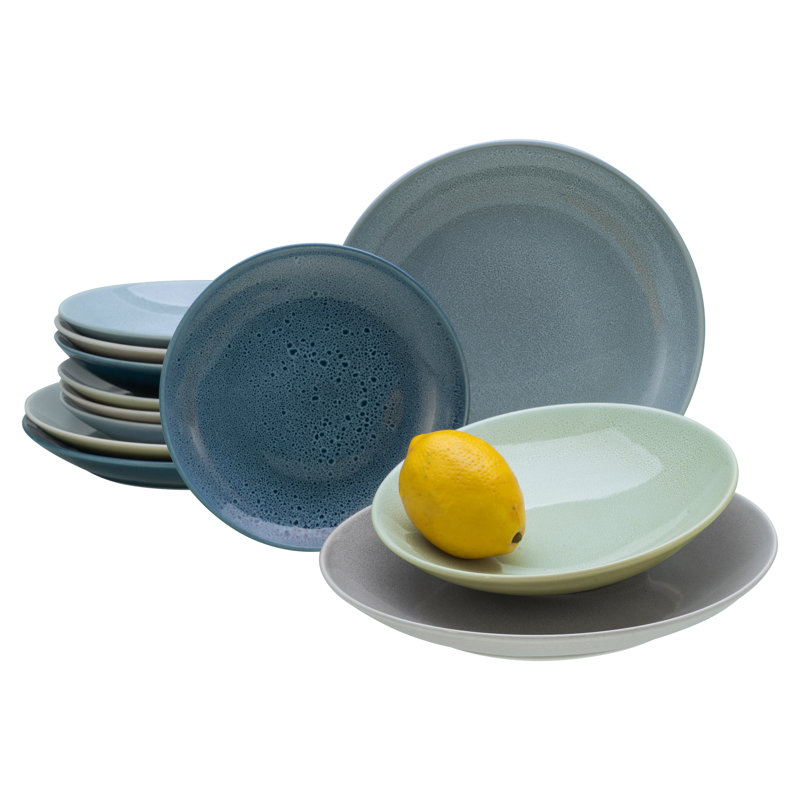 Reactive Nostalgic Black, Tableware Set, Plate Set 12 Pieces, Aqua