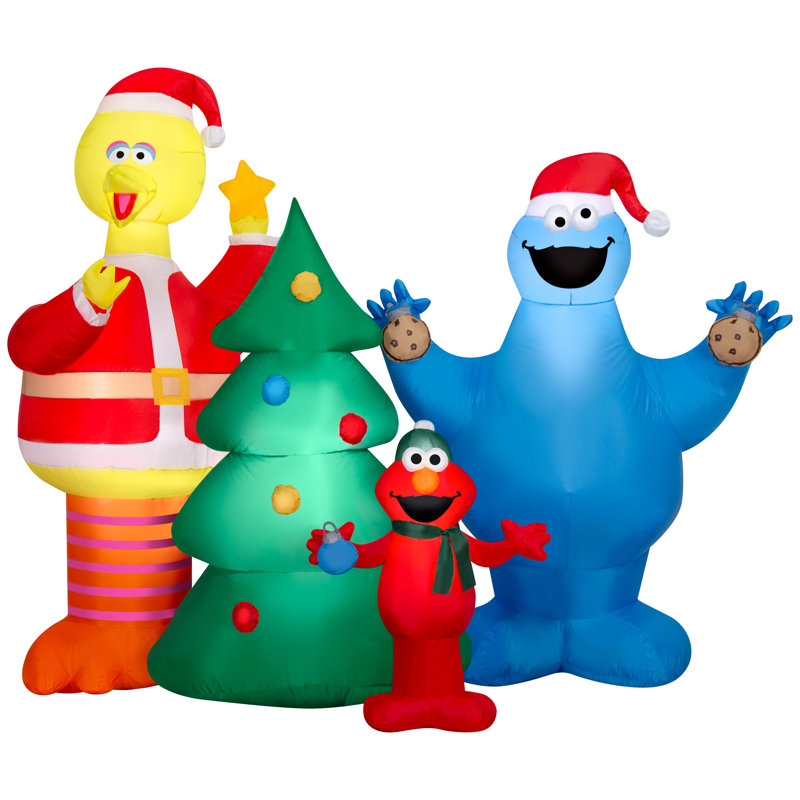 Lumière de Noël Airblown avec ELT-Elmo, grand oiseau, scène de biscuits Monster-MD-Sesame Street