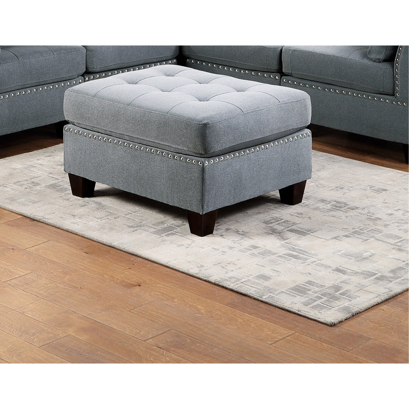 Mobilier modulaire 6 pièces: Tissu en lin gris et console avec têtes de clou
