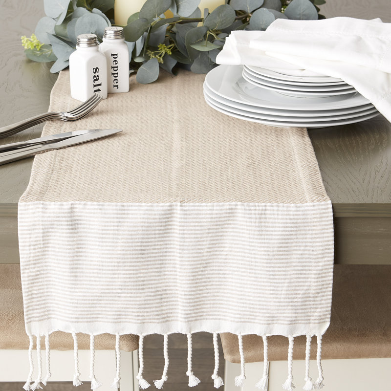 Peretz Stonebrook 100% Cotton Tablecloth, 72" x 15", Stone