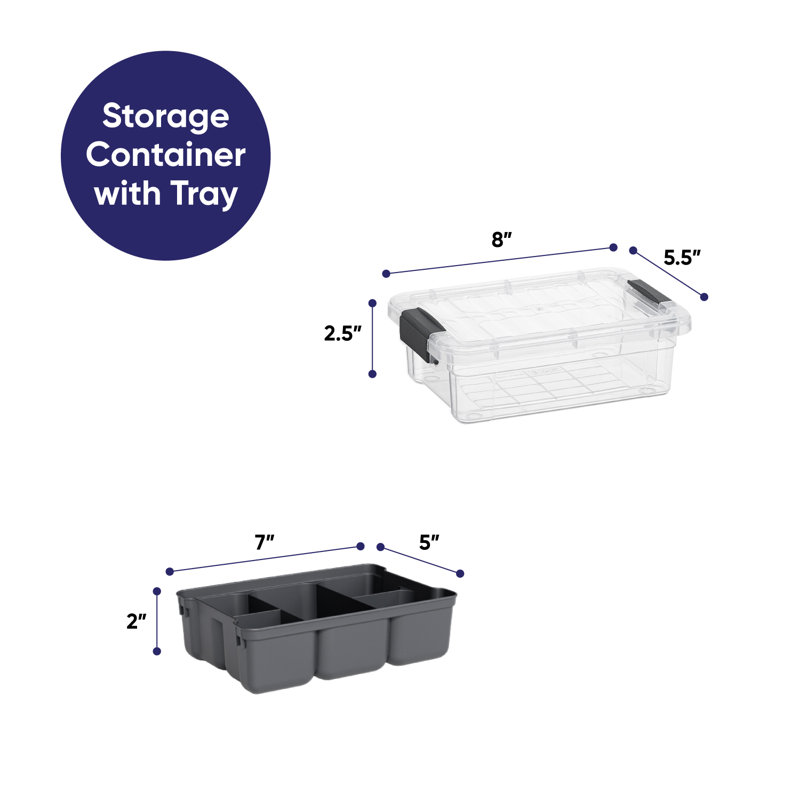  Mini Storage Container Plastic Organizing Bin with Removable Tray for Tools, Sewing, Crafts Box, 1.25 Qt., 1.27 Qt.