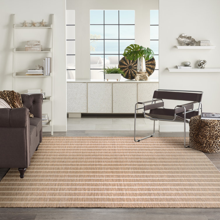 Rectangle Norgard Striped Machine Woven Polypropylene/Polyester Indoor/Outdoor Area Rug in Beige