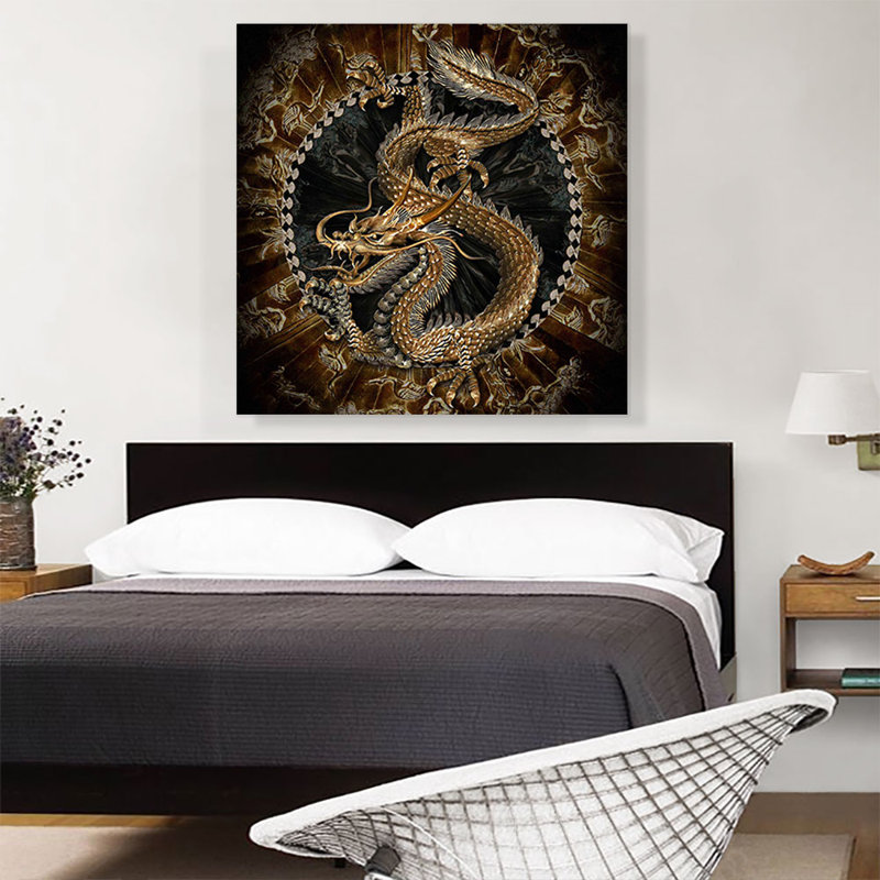 «Asian Dragon Emblem Insignia Crest», impression sur toile tendue, H 36 po x l 36 po x P 0,75 po
