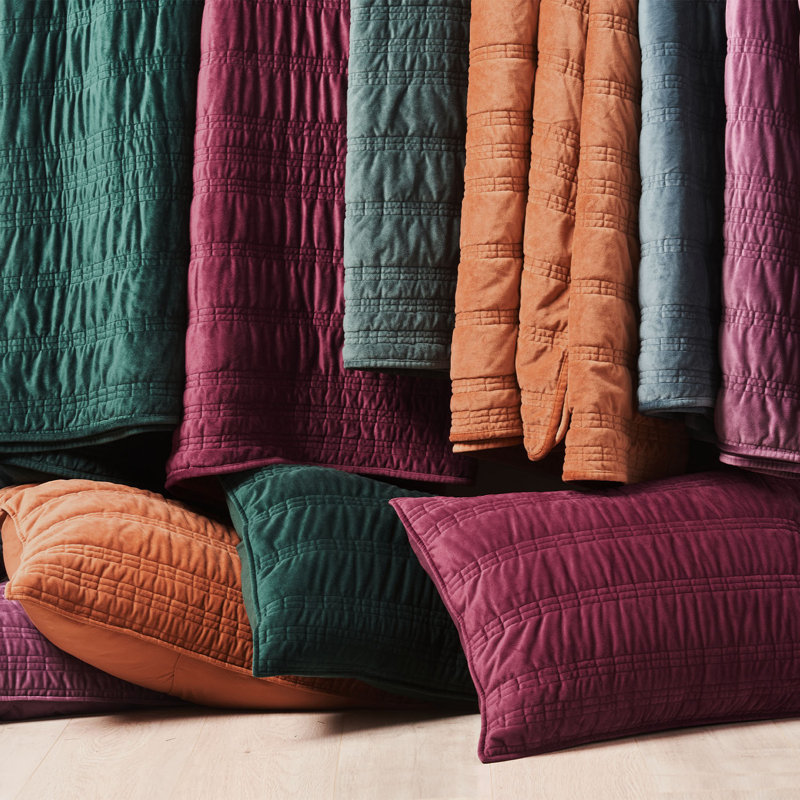 Ensemble d'édredon Ruched, Mauve/Violet, Courtepointe très grand + 2 taies décoratives tr