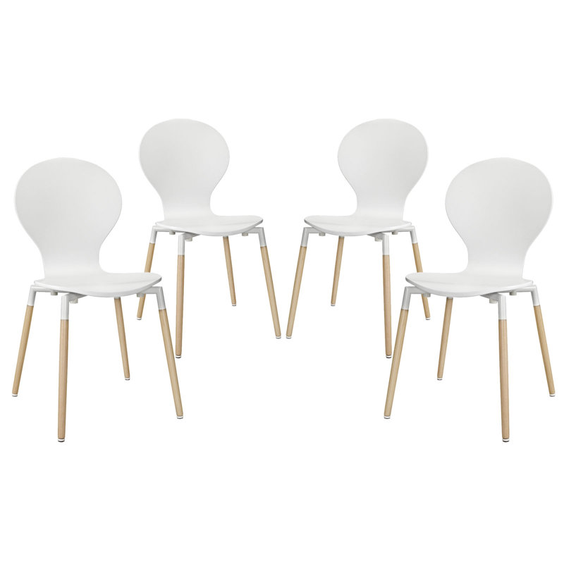 Chaise de salle à manger en bois de hêtre de style Mid-Century Path par Modway, Blanc
