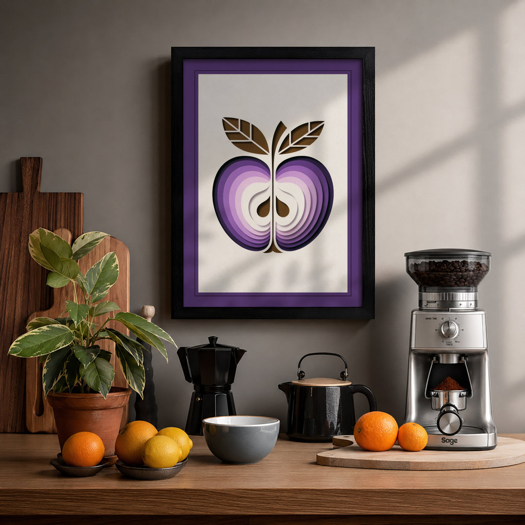 Mirrored Apple in Gold Modern - Framed Print