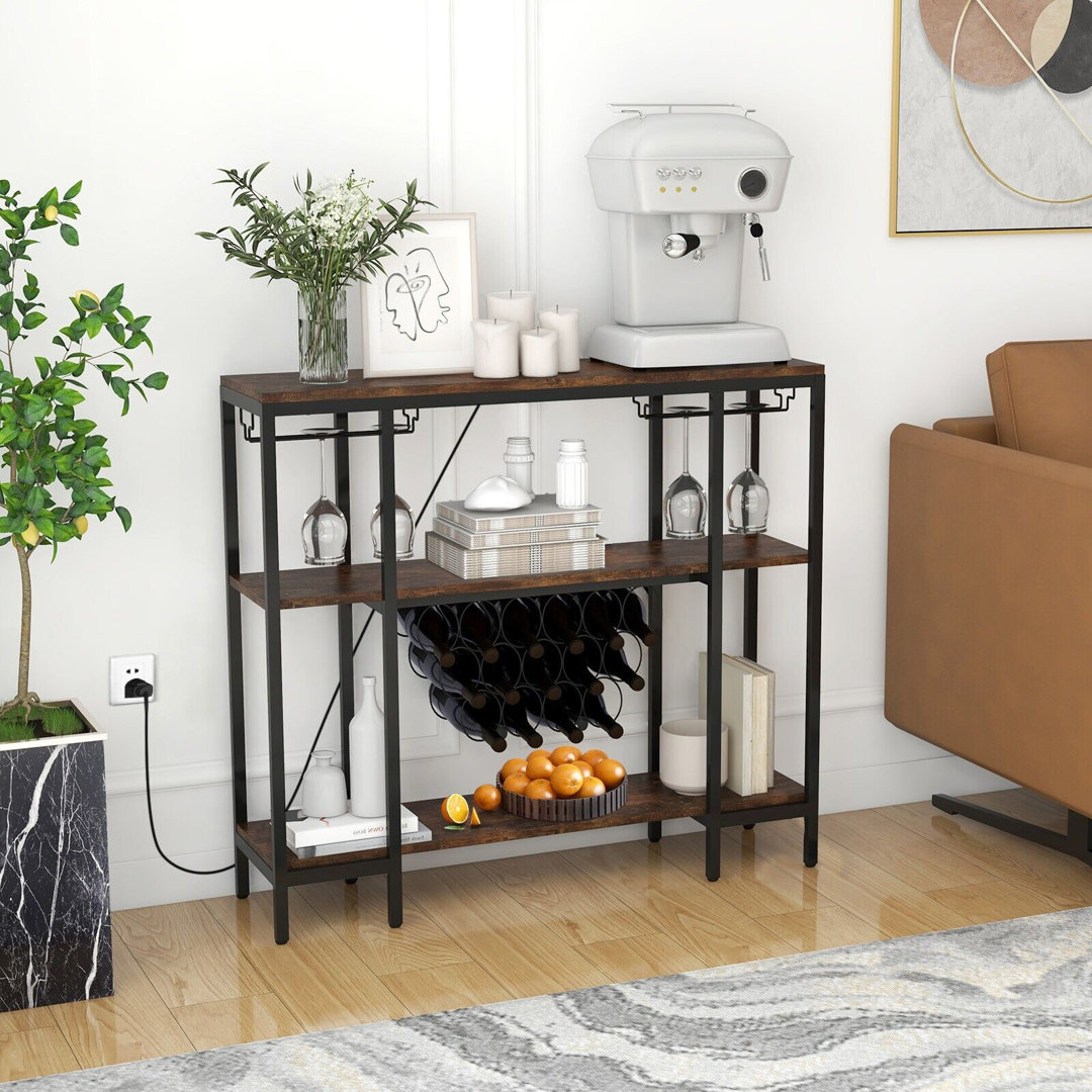 3-Tier Wine Bar Cabinet Industrial Wine Rack With Storage Shelves Holder