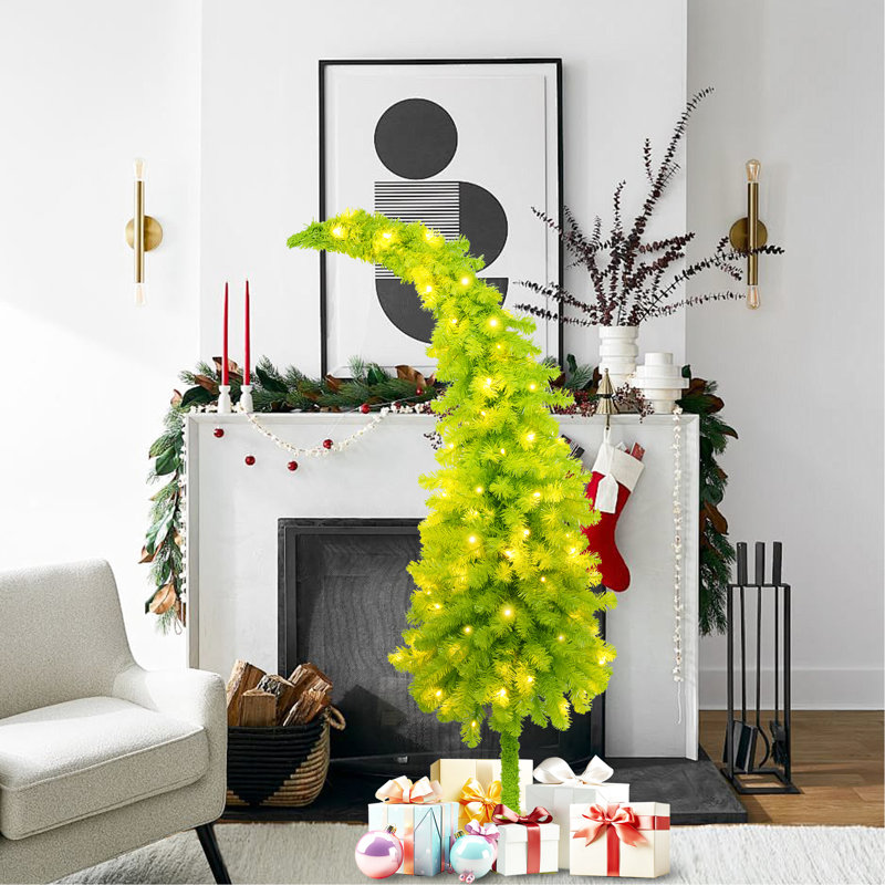 Arbre de Noël artificiel rouge et blanc de 5 pi, 100 lumières à DEL, 400 branches, facile à assembler pour les branches de style Cheer At Home, décoration chaleureuse et réaliste