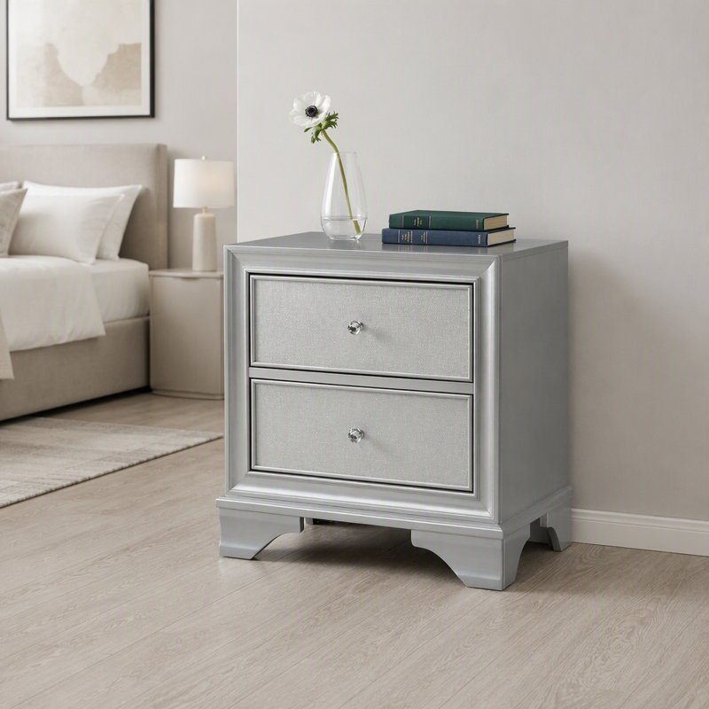 Tables de chevet pour chambre à coucher, en bois d'ingénierie, style moderne argenté, lot de 2