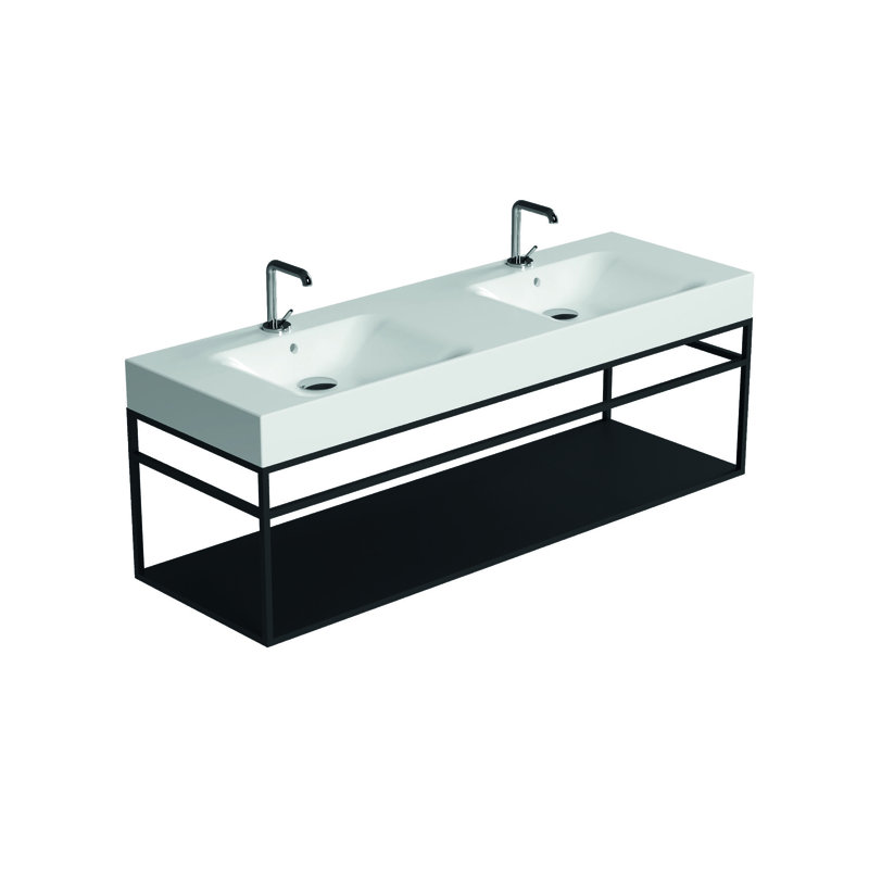 Lavabo mural Cento 3536 en blanc brillant et console murale Cento en noir mat