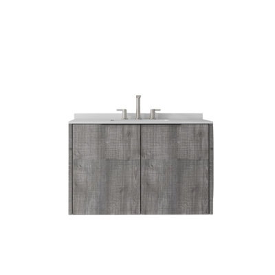 36 Inch Floating Bathroom Vanity with Cultured Marble Countertop & Backsplash, Wall-Mounted Plywood Cabinet, Soft-Close Door, Ceramic Sink