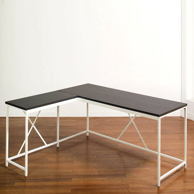 Olympus Corner Desk, Acacia & Black Wood Metal
