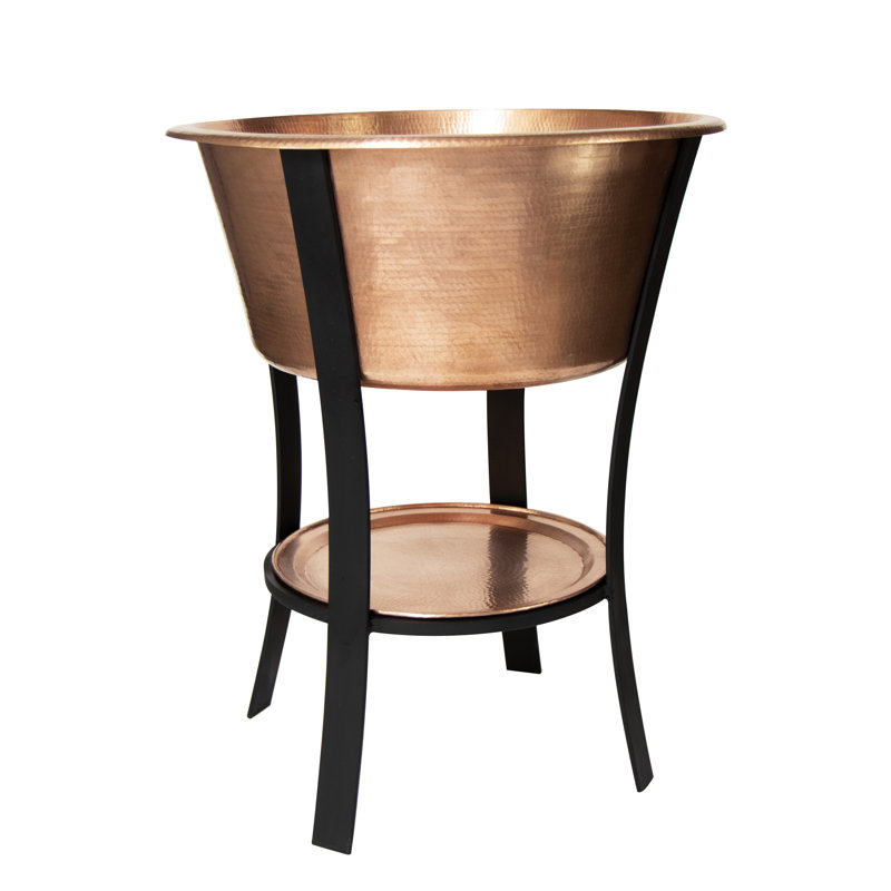 24" Round Hammered Copper Ice Bucket with Stand