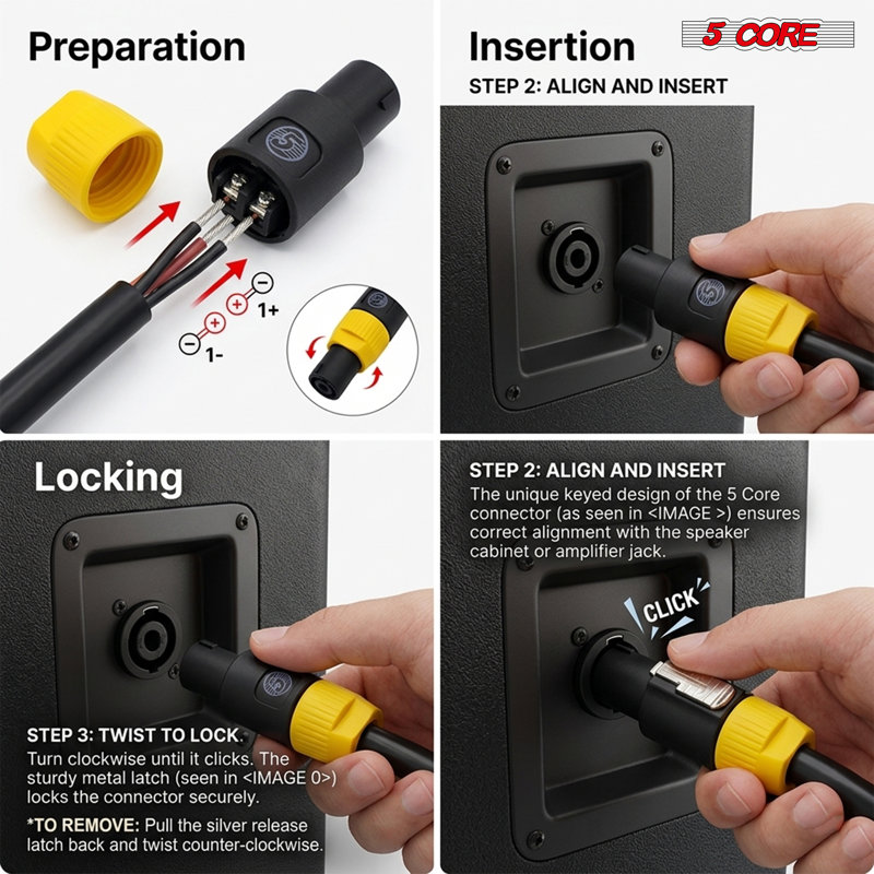 5Core Speakon Adaptateur Jack audio mâle de haute qualité