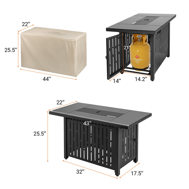 Table de foyer d'extérieur au propane en acier H 25,5 po x l 43 po Modelle