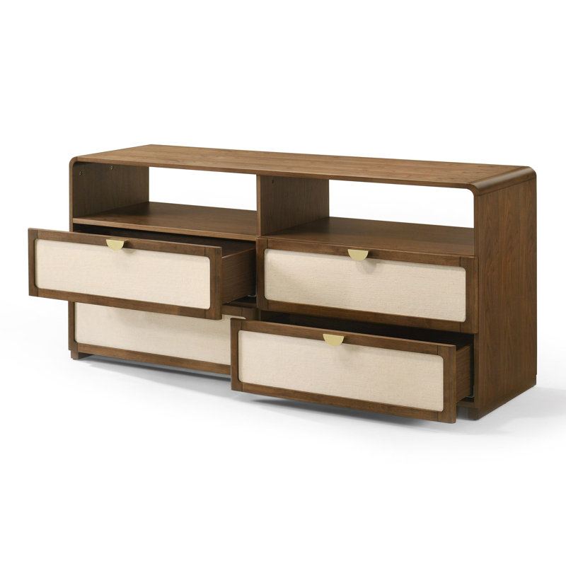 Ensemble de chambre à coucher 4 pièces en tissu beige moderne + toile de jute + noyer Castellanos, Très grand