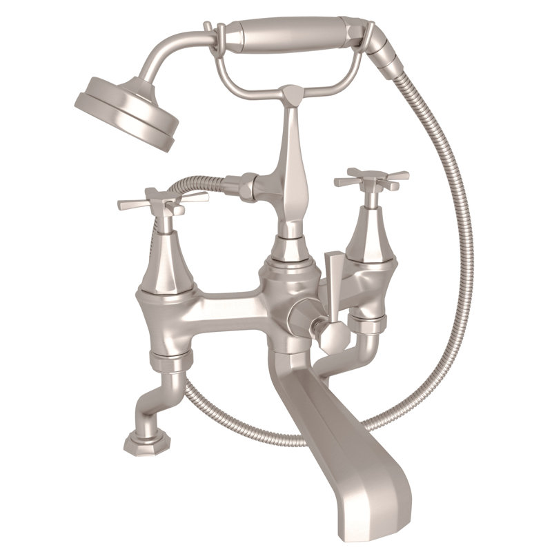 Deco Exposed Deck Mount Tub Filler, Satin Nickel, Cross Handle