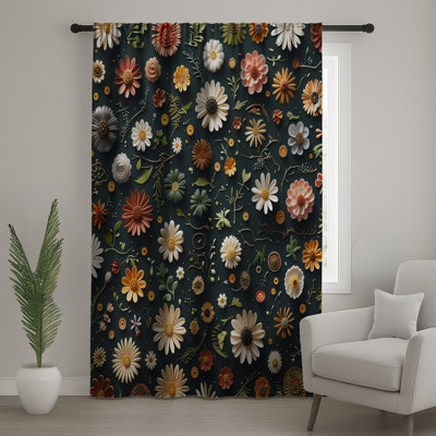 Floral Pattern Window Curtains, Floral Sheer & Blockout Curtains - 1 Panel