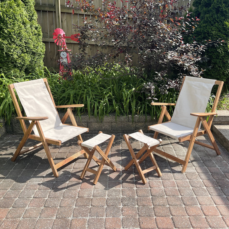 Natural Acacia Wood and Canvas Folding Arm Chair