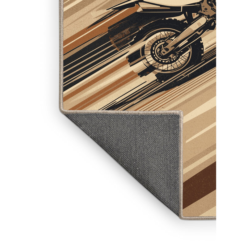 Soft Plush Eckart Offroad Dirt Bike Modern Rustic Striped Area Rug in Brown – Beige Binding, 7x9