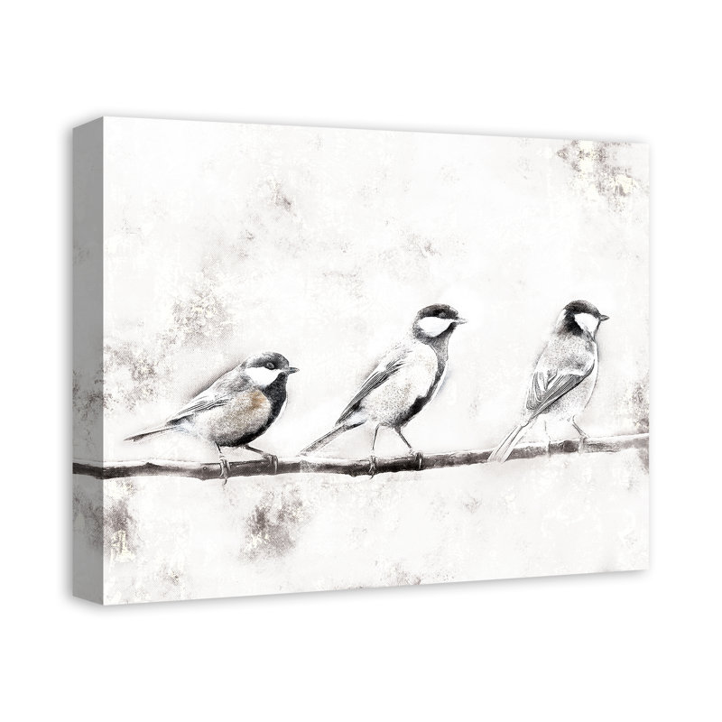 Oiseaux blancs sur branche, impression d’art graphique sur toile tendue