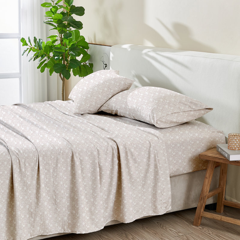 Pre Washed Microfiber Printed Sheet Set - Killian Collection, Diamond Flower/Gray, Queen Sheet Set with 2 Pillowcases