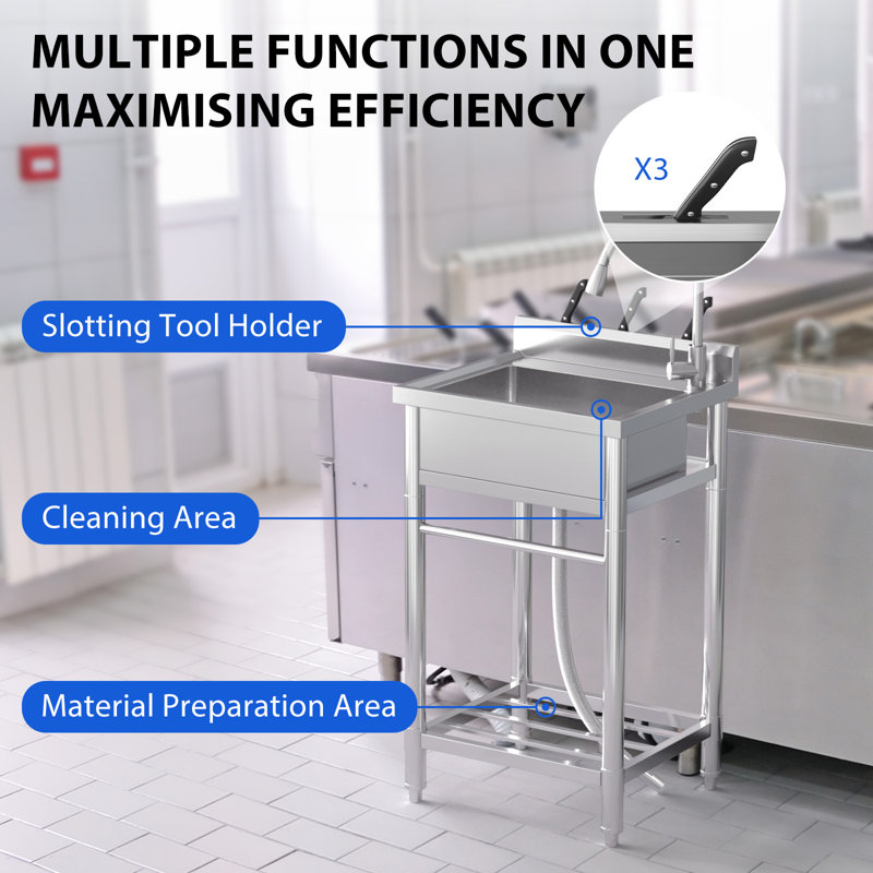 Stainless Steel Utility Sink - Free Standing Single Bowl, 24" X 20" X 41" In Commercial Kitchen Sink, With Faucet, Ideal For Restaurant, Workshop, And Laundry.