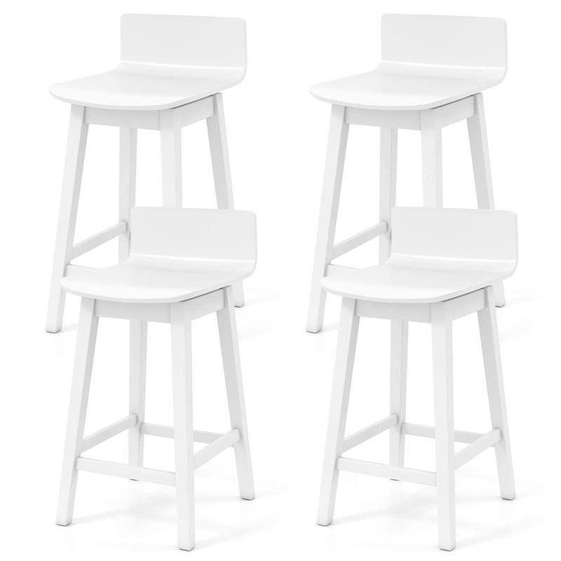 24.5" Counter Height Bar Stools Set of 4 w/ Footrest Solid Rubber Wood Legs, 4, White