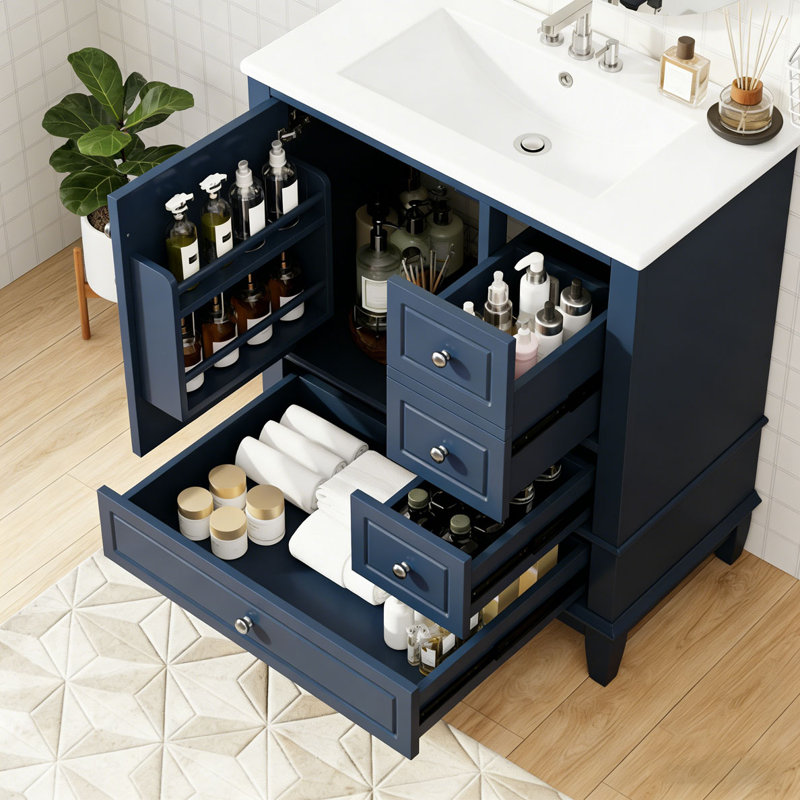 Meuble-lavabo 30 po avec lavabo, Bleu