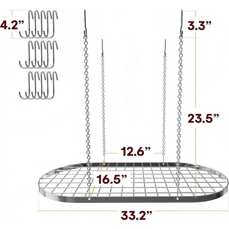 Support à casseroles suspendu robuste - Rangement de plafond en acier allié argent avec 15 crochets