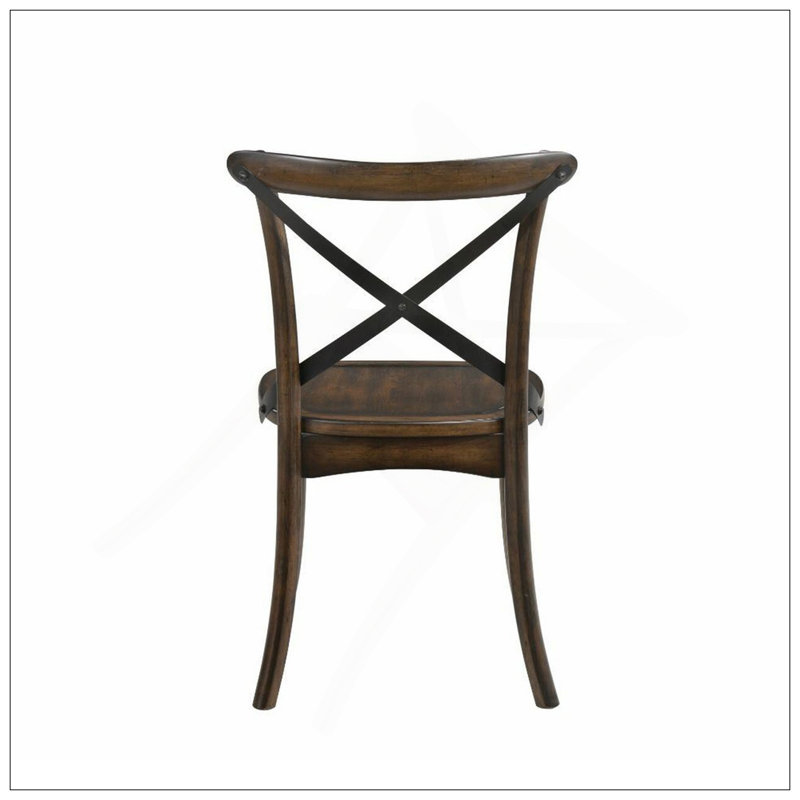 Ensemble de 2 chaises d'appoint Mid-Century modernes en métal, chêne foncé et noir, avec des pieds évasés et un design en X