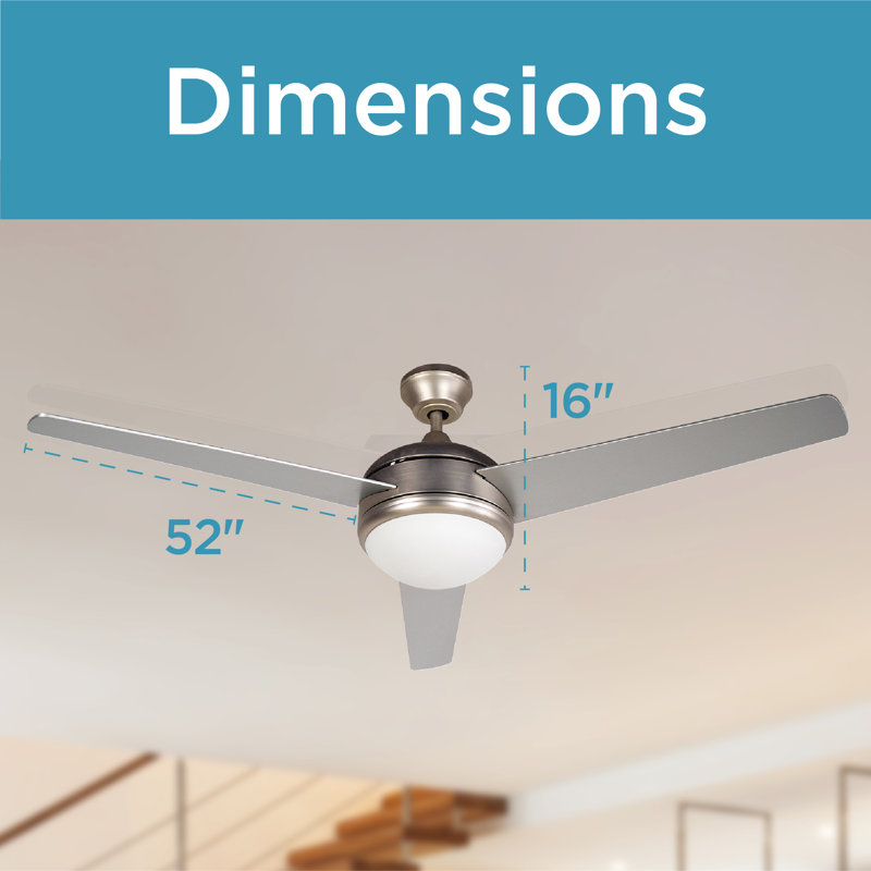 BCF52 Series 52" 3 - Blade Standard Ceiling Fan with Remote Control and Light Kit Included