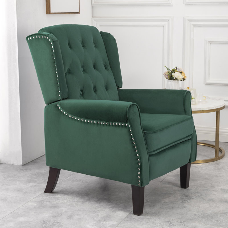 Coss 70cm Wide Velvet Wing Chair Recliner, Green