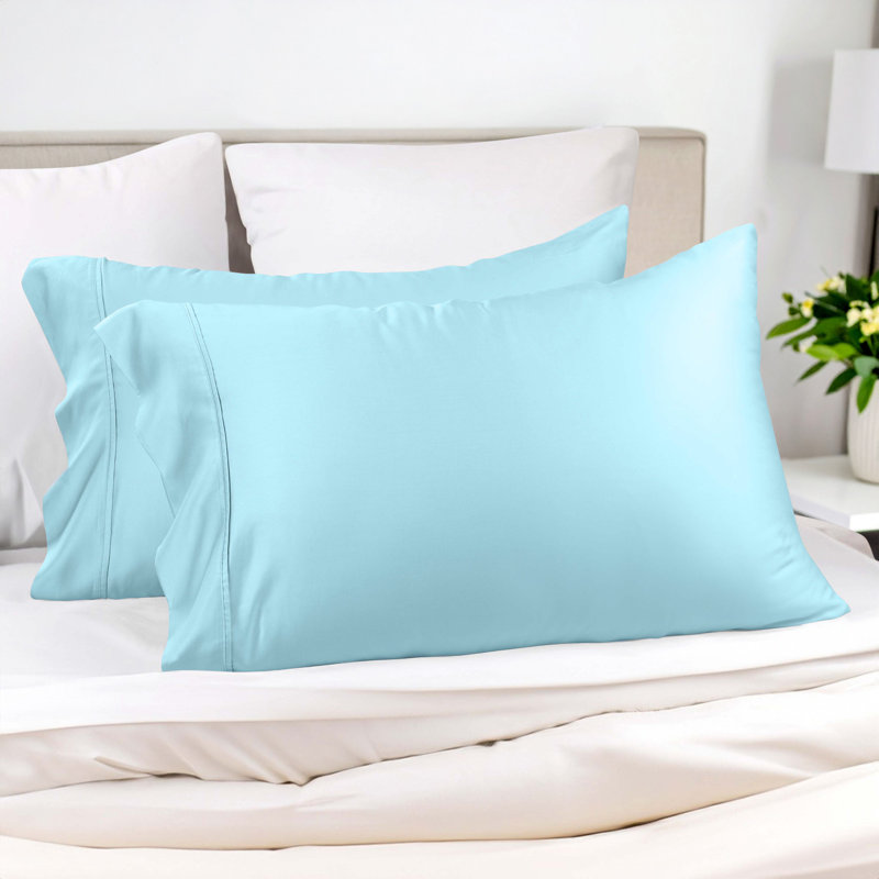 Ensemble de taie d'oreiller en rayonne de bambou à densité de tissage 300 fils , Bleu clair, Standard