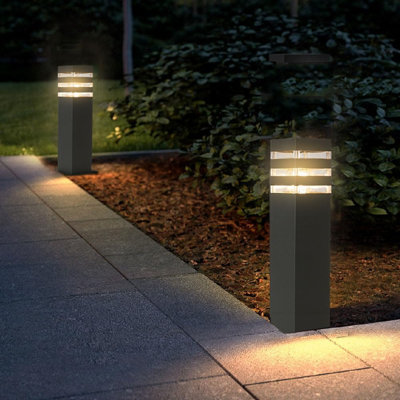 Pathway Lights Black E26 Outdoor Landscape Path Lighting Aluminum Walkway Bollard Lights Modern Landscape Sideway Post Lantern Waterproof Patio Porch Exterior Floor Lamp With Bulb