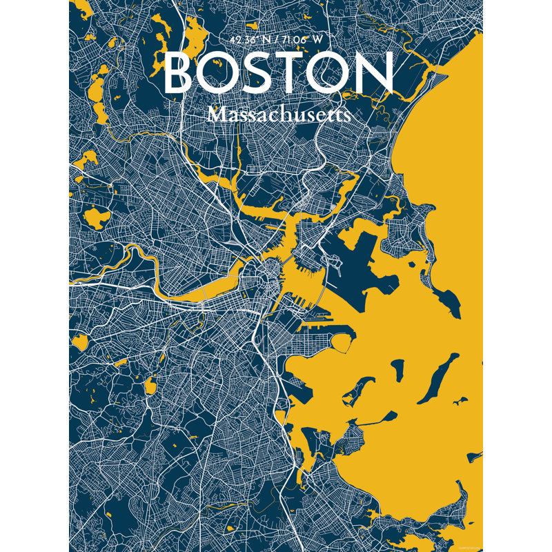 « boston city map », reproduction d’impression sur affiche, H 17 po x l 11 po