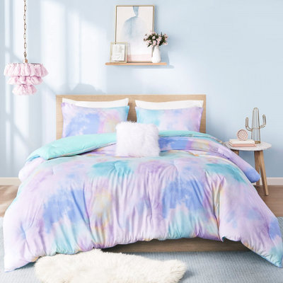 Tie Dye Comforter For King/ King - Labelled, Piped Edge Borders Bed Bedding With Decorative Pillow , , Soft Microfiber