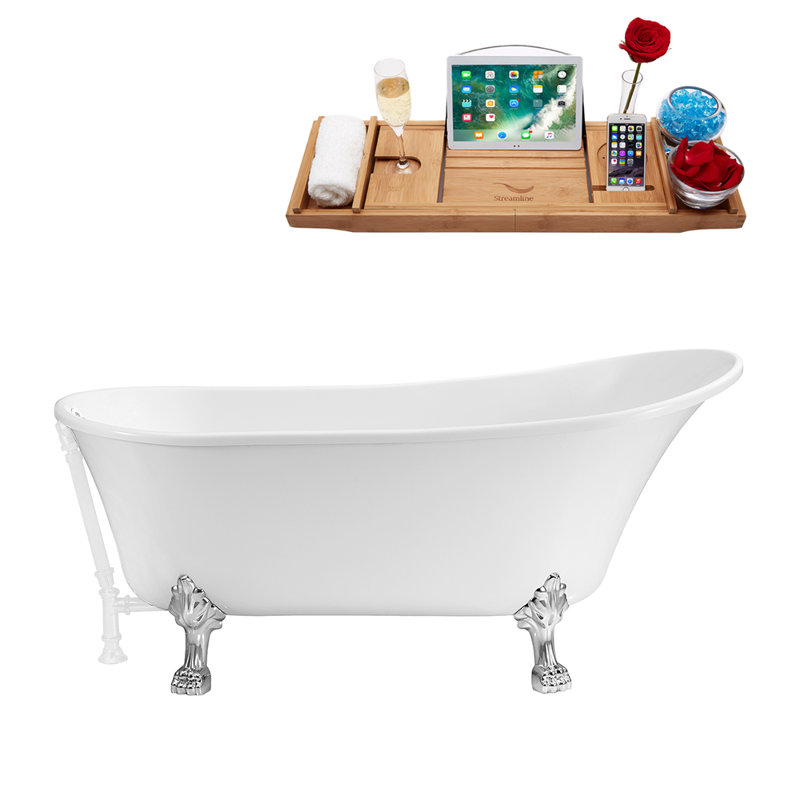 66.9'' x 31.5'' Soaking Acrylic Bathtub, Glossy White, Polished Chrome
