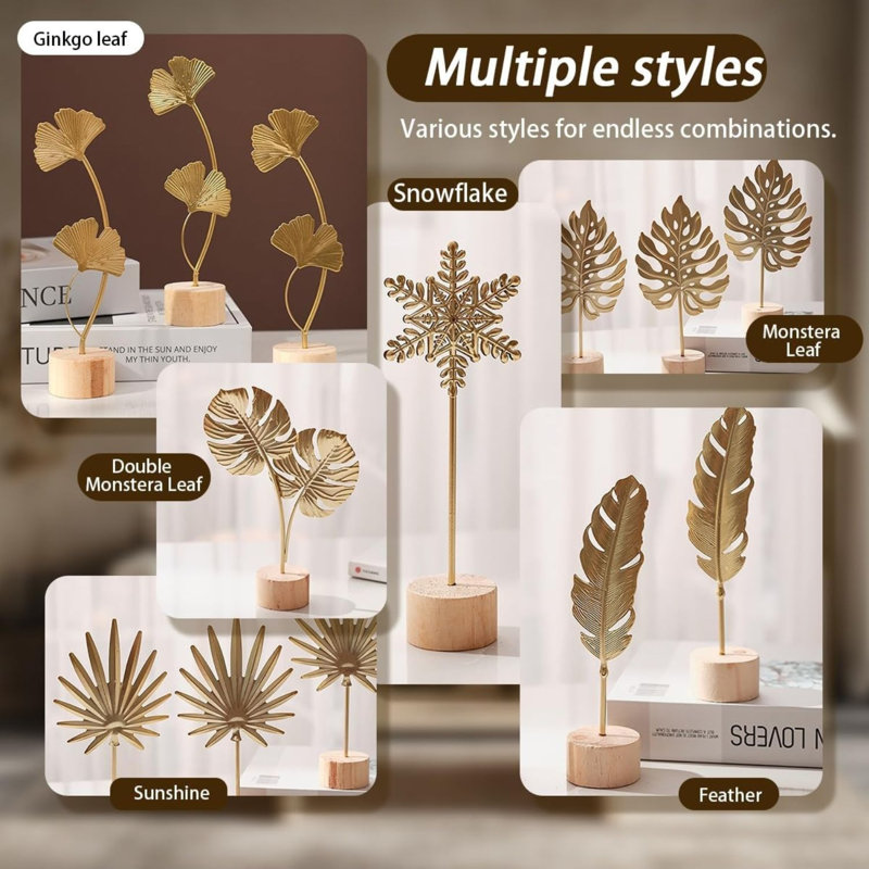 Ensemble de 3 décorations en feuille d'or Monstera Ginkgo