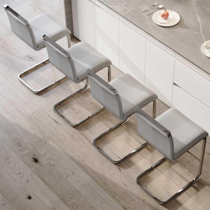 Mikale Upholstered Counter Stool with Metal Frame, 4, Light Gray