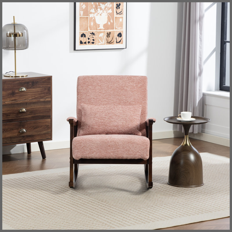 Fauteuil à bascule d'appoint moderne du milieu du siècle avec structure en bois massif, fauteuil de salon rembourré, fauteuil de lecture pour chambre ou véranda