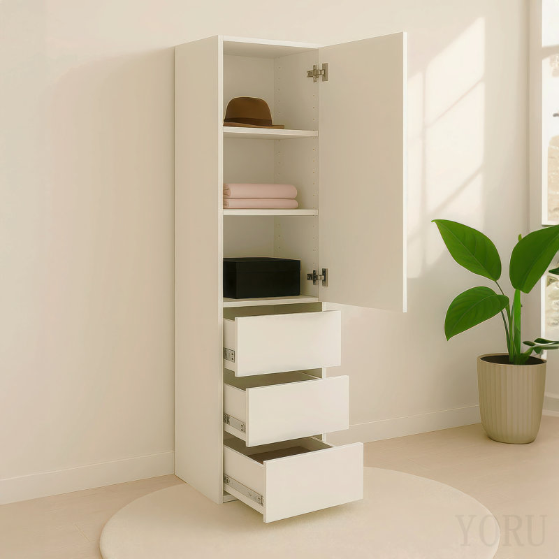 Système d'organisation modulaire en bois avec miroir en blanc
