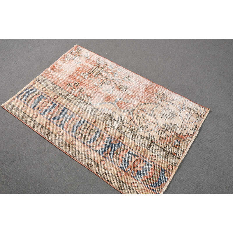 Vintage Turkish Oushak Rug: A Perfectly Sized Red Wool Floor Piece for Entry Spaces
