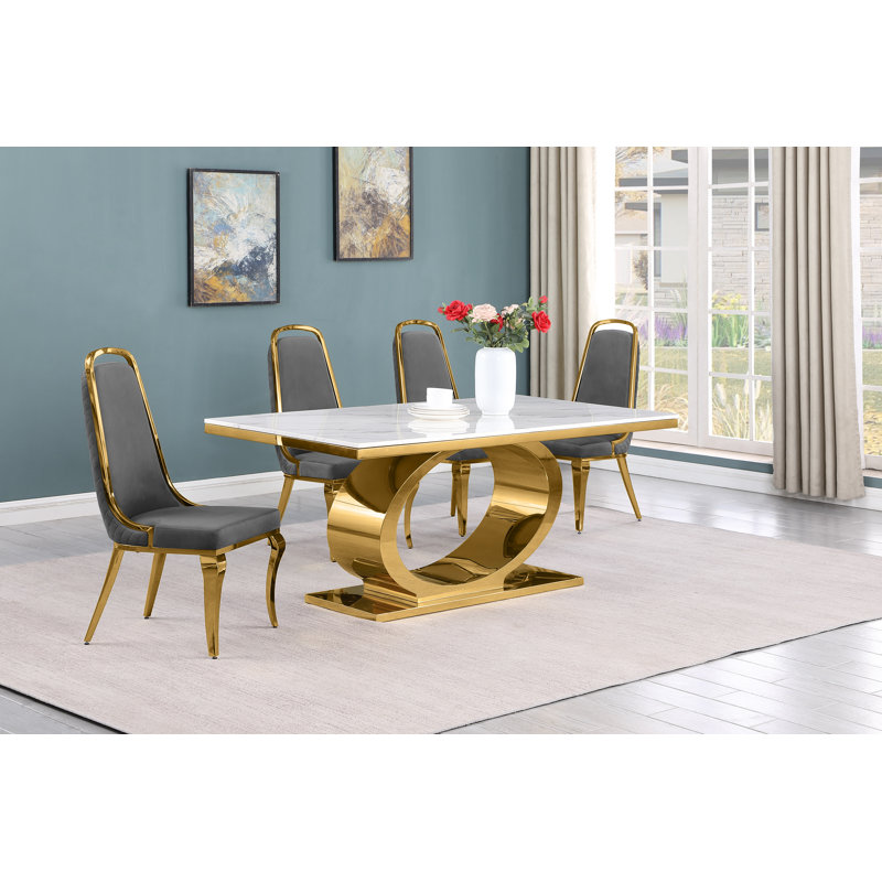 Ensemble de salle à manger rectangulaire 39 po de large Khiri, 5, Gris/doré, Argenté